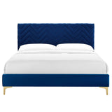 Modway Furniture Leah Chevron Tufted Performance Velvet Queen Platform Bed 0423 Navy MOD-6977-NAV