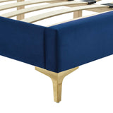 Modway Furniture Leah Chevron Tufted Performance Velvet Queen Platform Bed 0423 Navy MOD-6977-NAV