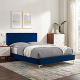 Modway Furniture Leah Chevron Tufted Performance Velvet Queen Platform Bed 0423 Navy MOD-6977-NAV