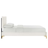 Modway Furniture Leah Chevron Tufted Performance Velvet Queen Platform Bed 0423 White MOD-6977-WHI