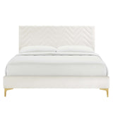 Modway Furniture Leah Chevron Tufted Performance Velvet Queen Platform Bed 0423 White MOD-6977-WHI