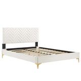 Modway Furniture Leah Chevron Tufted Performance Velvet Queen Platform Bed 0423 White MOD-6977-WHI