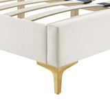 Modway Furniture Leah Chevron Tufted Performance Velvet Queen Platform Bed 0423 White MOD-6977-WHI