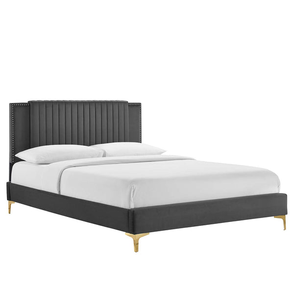 Modway Furniture Zahra Channel Tufted Performance Velvet Queen Platform Bed 0423 Charcoal MOD-6978-CHA