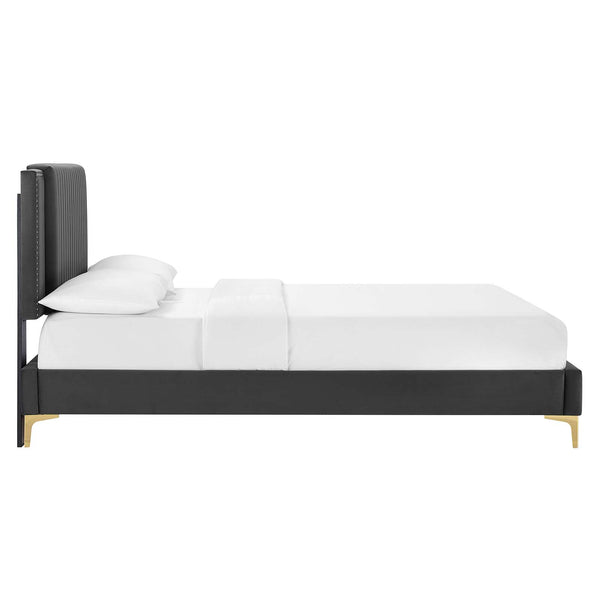 Modway Furniture Zahra Channel Tufted Performance Velvet Queen Platform Bed 0423 Charcoal MOD-6978-CHA