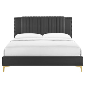 Modway Furniture Zahra Channel Tufted Performance Velvet Queen Platform Bed 0423 Charcoal MOD-6978-CHA