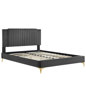 Modway Furniture Zahra Channel Tufted Performance Velvet Queen Platform Bed 0423 Charcoal MOD-6978-CHA