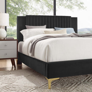 Modway Furniture Zahra Channel Tufted Performance Velvet Queen Platform Bed 0423 Charcoal MOD-6978-CHA