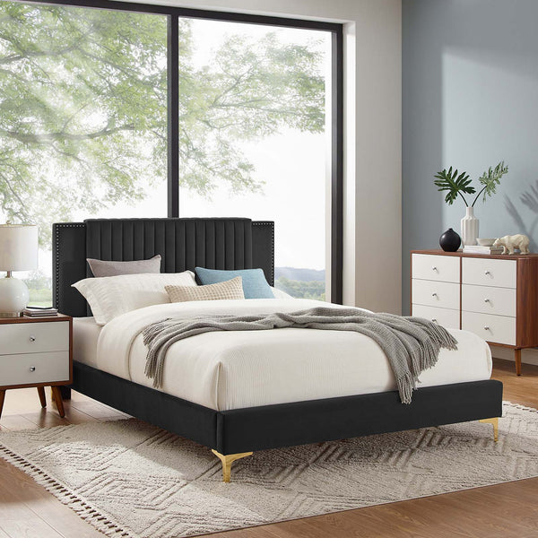 Modway Furniture Zahra Channel Tufted Performance Velvet Queen Platform Bed 0423 Charcoal MOD-6978-CHA