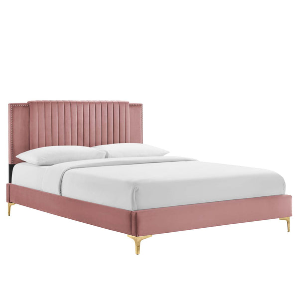 Modway Furniture Zahra Channel Tufted Performance Velvet Queen Platform Bed 0423 Dusty Rose MOD-6978-DUS