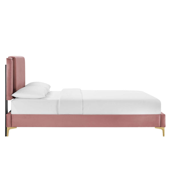 Modway Furniture Zahra Channel Tufted Performance Velvet Queen Platform Bed 0423 Dusty Rose MOD-6978-DUS