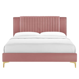 Modway Furniture Zahra Channel Tufted Performance Velvet Queen Platform Bed 0423 Dusty Rose MOD-6978-DUS