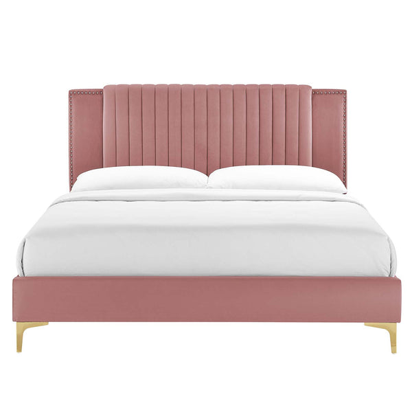 Modway Furniture Zahra Channel Tufted Performance Velvet Queen Platform Bed 0423 Dusty Rose MOD-6978-DUS