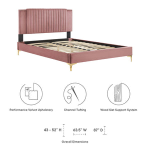 Modway Furniture Zahra Channel Tufted Performance Velvet Queen Platform Bed 0423 Dusty Rose MOD-6978-DUS