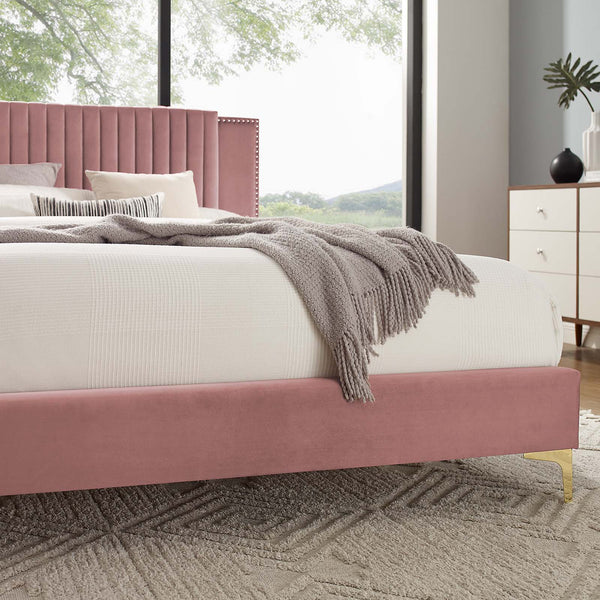 Modway Furniture Zahra Channel Tufted Performance Velvet Queen Platform Bed 0423 Dusty Rose MOD-6978-DUS