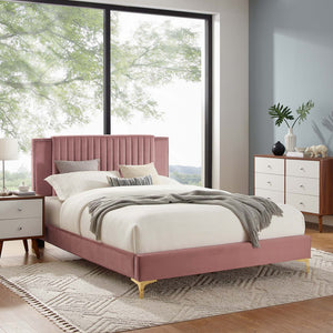 Modway Furniture Zahra Channel Tufted Performance Velvet Queen Platform Bed 0423 Dusty Rose MOD-6978-DUS