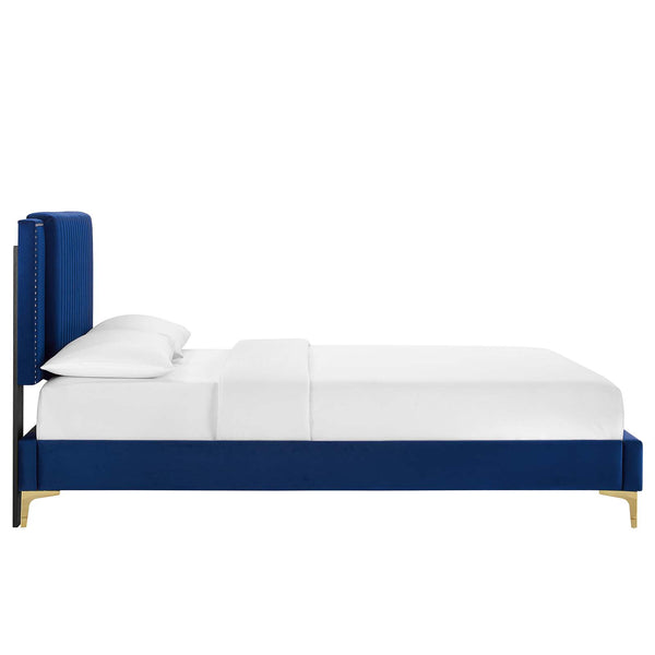 Modway Furniture Zahra Channel Tufted Performance Velvet Queen Platform Bed 0423 Navy MOD-6978-NAV