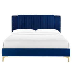 Modway Furniture Zahra Channel Tufted Performance Velvet Queen Platform Bed 0423 Navy MOD-6978-NAV