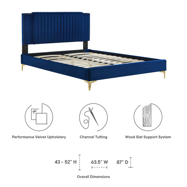 Modway Furniture Zahra Channel Tufted Performance Velvet Queen Platform Bed 0423 Navy MOD-6978-NAV