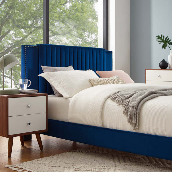 Modway Furniture Zahra Channel Tufted Performance Velvet Queen Platform Bed 0423 Navy MOD-6978-NAV