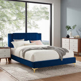 Modway Furniture Zahra Channel Tufted Performance Velvet Queen Platform Bed 0423 Navy MOD-6978-NAV