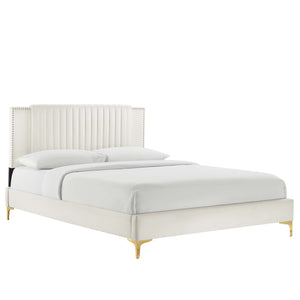 Modway Furniture Zahra Channel Tufted Performance Velvet Queen Platform Bed 0423 White MOD-6978-WHI