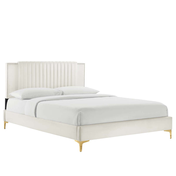 Modway Furniture Zahra Channel Tufted Performance Velvet Queen Platform Bed 0423 White MOD-6978-WHI