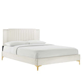 Modway Furniture Zahra Channel Tufted Performance Velvet Queen Platform Bed 0423 White MOD-6978-WHI