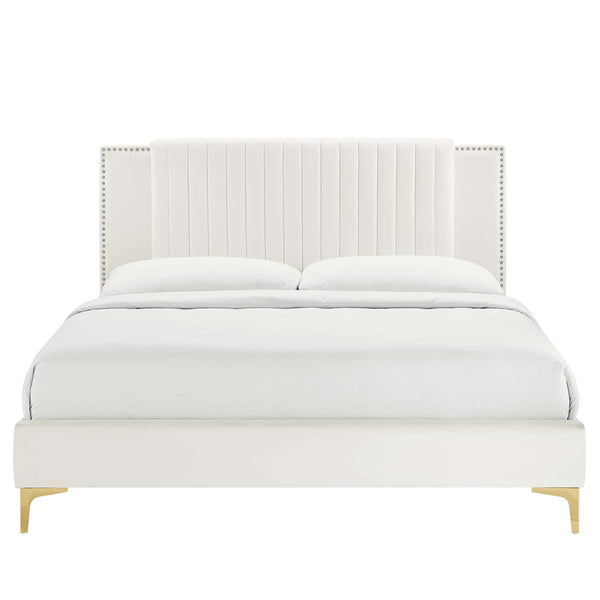 Modway Furniture Zahra Channel Tufted Performance Velvet Queen Platform Bed 0423 White MOD-6978-WHI