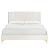 Modway Furniture Zahra Channel Tufted Performance Velvet Queen Platform Bed 0423 White MOD-6978-WHI