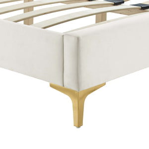 Modway Furniture Zahra Channel Tufted Performance Velvet Queen Platform Bed 0423 White MOD-6978-WHI