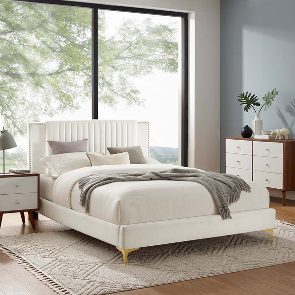 Modway Furniture Zahra Channel Tufted Performance Velvet Queen Platform Bed 0423 White MOD-6978-WHI