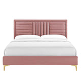 Modway Furniture Sofia Channel Tufted Performance Velvet Queen Platform Bed 0423 Dusty Rose MOD-6979-DUS