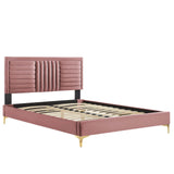 Modway Furniture Sofia Channel Tufted Performance Velvet Queen Platform Bed 0423 Dusty Rose MOD-6979-DUS