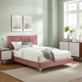 Modway Furniture Sofia Channel Tufted Performance Velvet Queen Platform Bed 0423 Dusty Rose MOD-6979-DUS