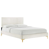 Modway Furniture Sofia Channel Tufted Performance Velvet Queen Platform Bed 0423 White MOD-6979-WHI