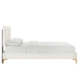 Modway Furniture Sofia Channel Tufted Performance Velvet Queen Platform Bed 0423 White MOD-6979-WHI