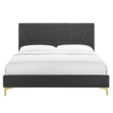 Modway Furniture Yasmine Channel Tufted Performance Velvet Queen Platform Bed 0423 Charcoal MOD-6980-CHA