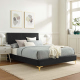 Modway Furniture Yasmine Channel Tufted Performance Velvet Queen Platform Bed 0423 Charcoal MOD-6980-CHA