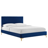 Modway Furniture Yasmine Channel Tufted Performance Velvet Queen Platform Bed 0423 Navy MOD-6980-NAV