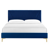 Modway Furniture Yasmine Channel Tufted Performance Velvet Queen Platform Bed 0423 Navy MOD-6980-NAV