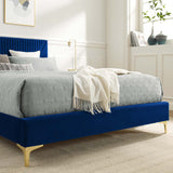 Modway Furniture Yasmine Channel Tufted Performance Velvet Queen Platform Bed 0423 Navy MOD-6980-NAV