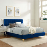 Modway Furniture Yasmine Channel Tufted Performance Velvet Queen Platform Bed 0423 Navy MOD-6980-NAV