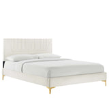 Modway Furniture Yasmine Channel Tufted Performance Velvet Queen Platform Bed 0423 White MOD-6980-WHI