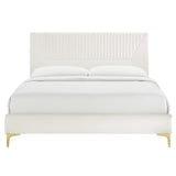 Modway Furniture Yasmine Channel Tufted Performance Velvet Queen Platform Bed 0423 White MOD-6980-WHI