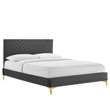 Modway Furniture Leah Chevron Tufted Performance Velvet Twin Platform Bed 0423 Charcoal MOD-6981-CHA