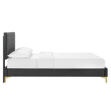 Modway Furniture Leah Chevron Tufted Performance Velvet Twin Platform Bed 0423 Charcoal MOD-6981-CHA