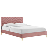 Modway Furniture Leah Chevron Tufted Performance Velvet Twin Platform Bed 0423 Dusty Rose MOD-6981-DUS