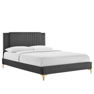 Modway Furniture Zahra Channel Tufted Performance Velvet Twin Platform Bed 0423 Charcoal MOD-6982-CHA