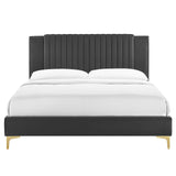 Modway Furniture Zahra Channel Tufted Performance Velvet Twin Platform Bed 0423 Charcoal MOD-6982-CHA